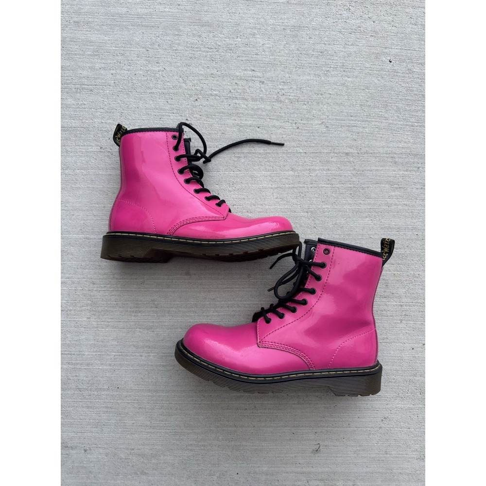 Dr. Martens Delaney Leather Pink Black Lace-Up Combat Boots US Women's 6 Mens 5